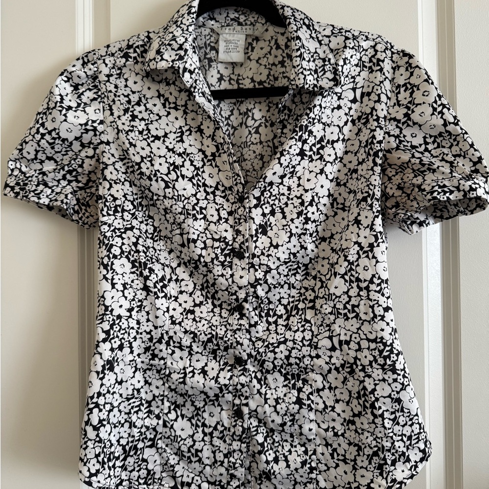 Fred David Black and White Floral Blouse